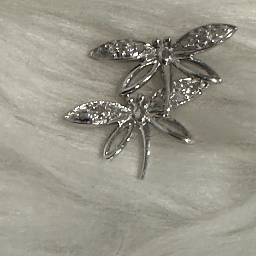 Sterling Silver Double Dragonfly diamond pendant NEW